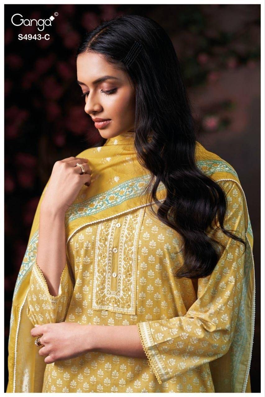 ELYNDRA 4943 By GANGA FASHION 4943 A TO 4943 D Beautiful Festive Suits Stylish Colorful Fancy Casual Wear & Ethnic Wear PREMIUM COTTON Dresses At Wholesale Price